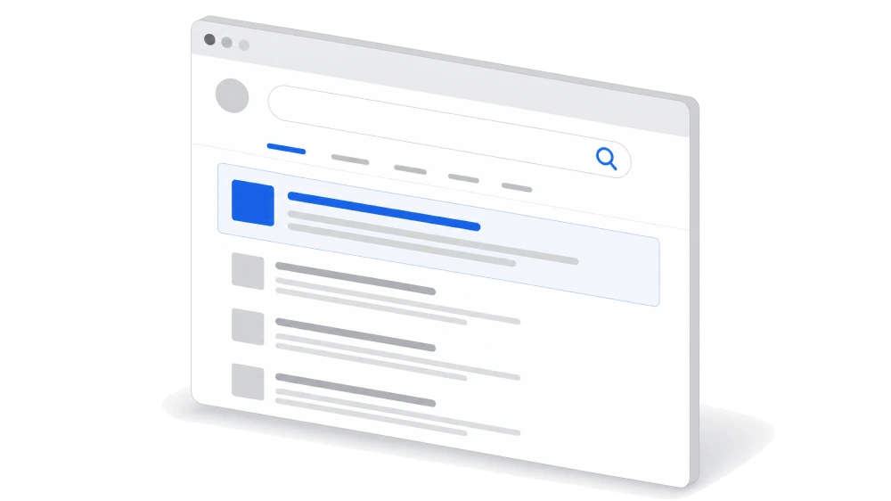 Browser-Fenster mit schnell ladendem Suchergebnis-Eintrag im Vordergrund
