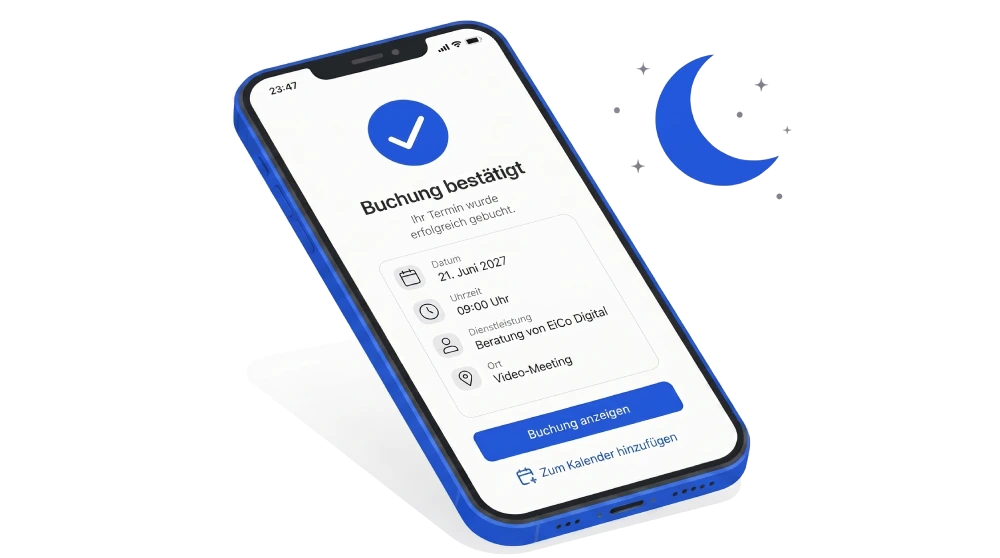 Smartphone-Buchungsbestätigung außerhalb der Geschäftszeiten