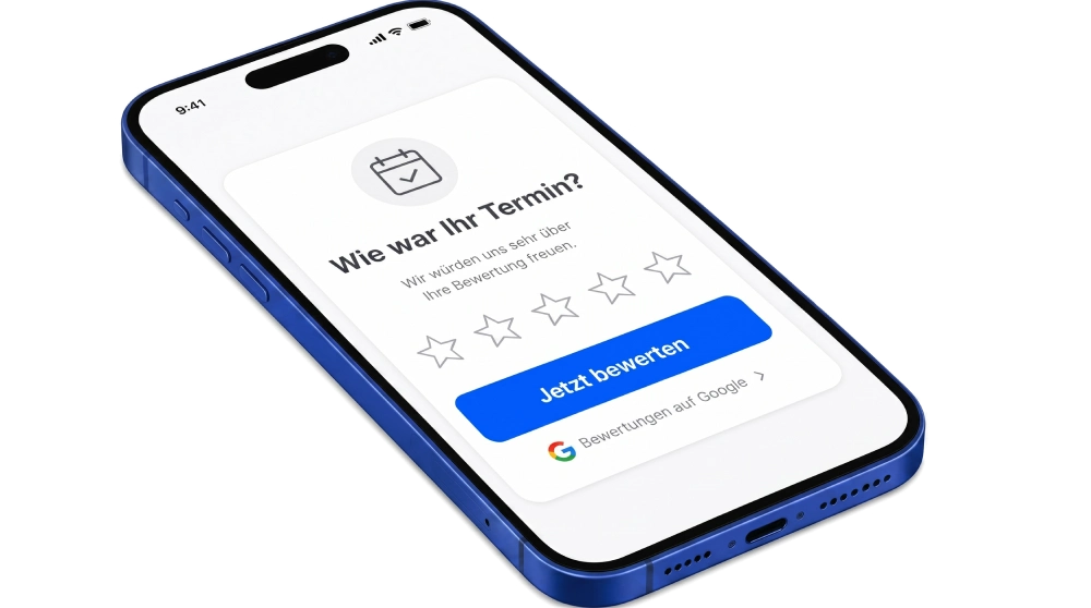 Smartphone mit eingehender Bewertungsbitte nach einem Termin