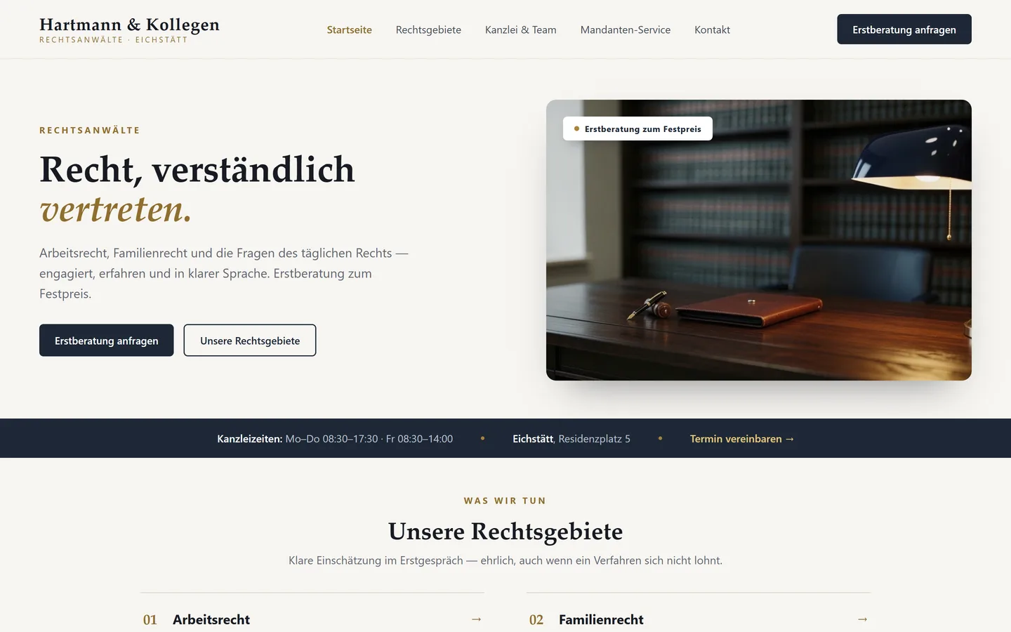 Website für Anwaltskanzleien erstellen lassen — BRAO-konform — Desktop-Ansicht