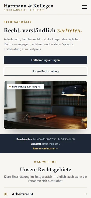 Website für Anwaltskanzleien erstellen lassen — BRAO-konform — Mobile-Ansicht