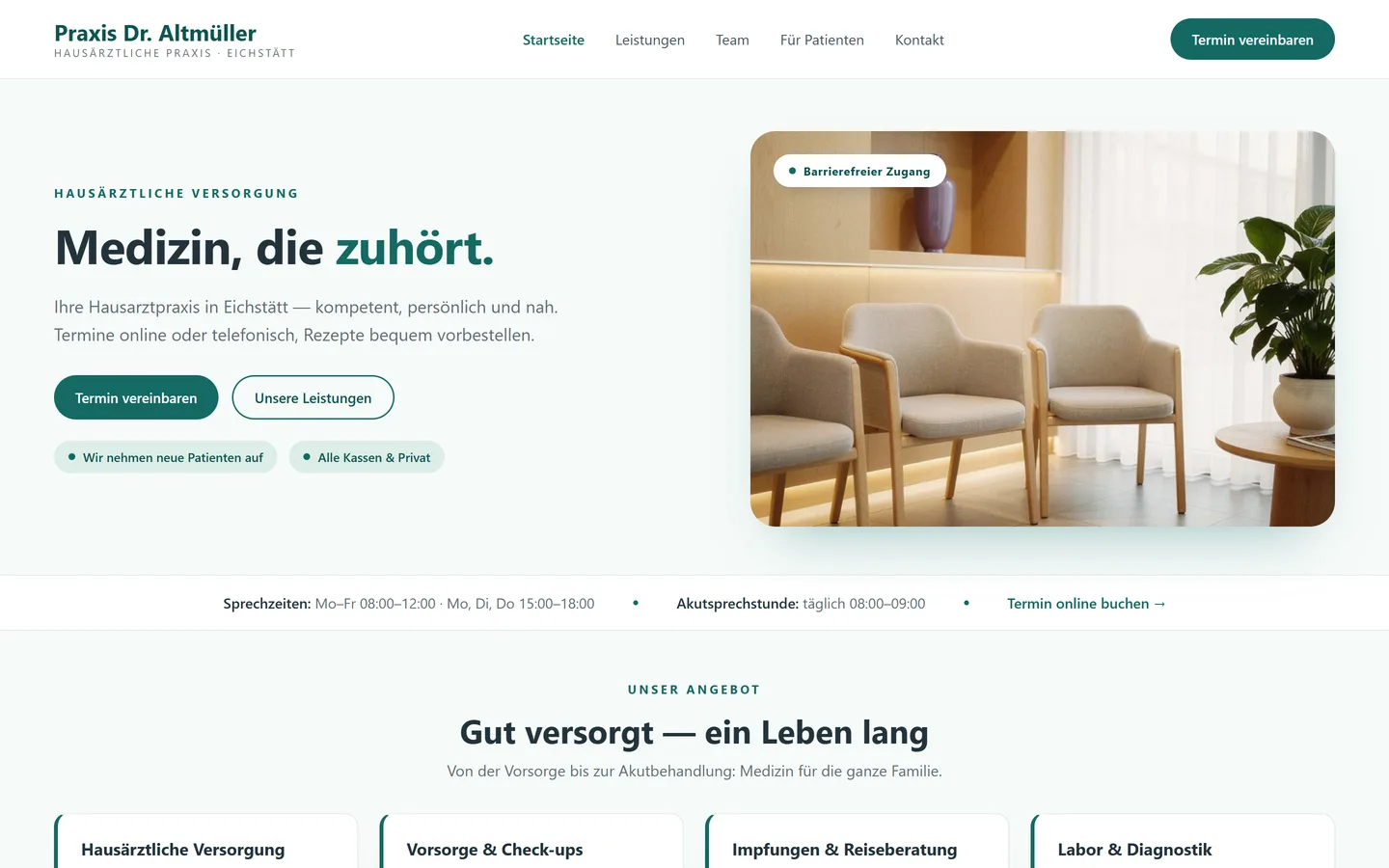 Website für Arztpraxen erstellen lassen — Desktop-Ansicht