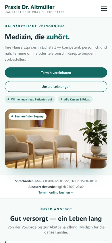 Website für Arztpraxen erstellen lassen — Mobile-Ansicht