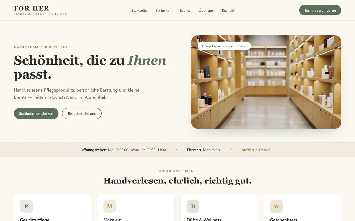 Website für Einzelhandel & lokale Geschäfte — Desktop-Ansicht
