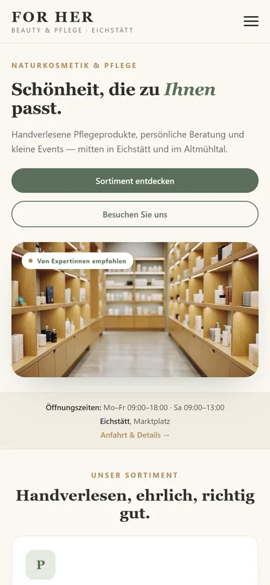 Website für Einzelhandel & lokale Geschäfte — Mobile-Ansicht