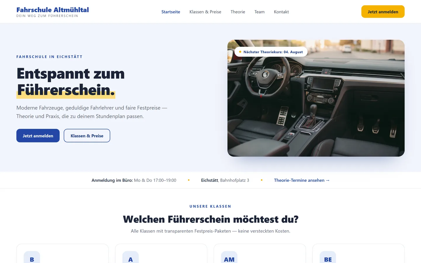 Website für Fahrschulen erstellen lassen — Desktop-Ansicht