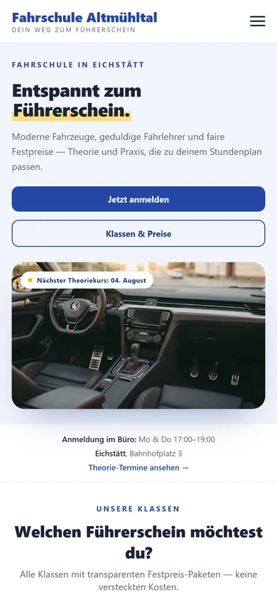 Website für Fahrschulen erstellen lassen — Mobile-Ansicht