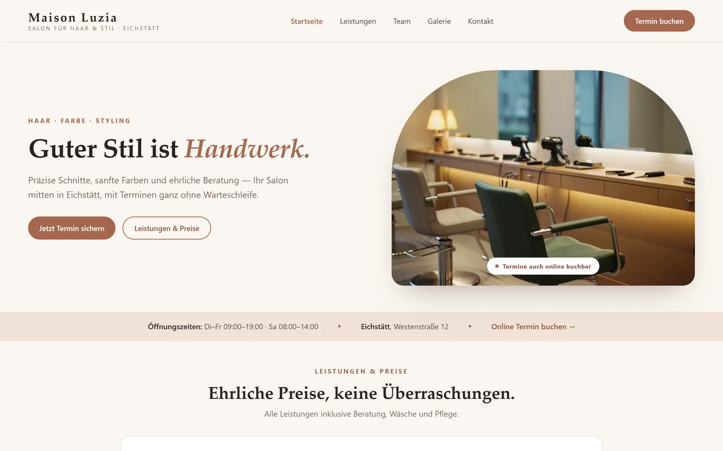 Website für Friseure erstellen lassen — Desktop-Ansicht