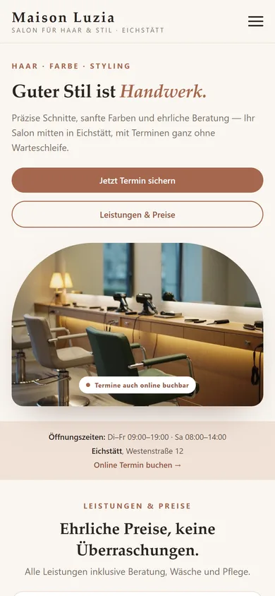Website für Friseure erstellen lassen — Mobile-Ansicht
