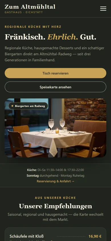 Website für Restaurants & Gastronomie erstellen lassen — Mobile-Ansicht