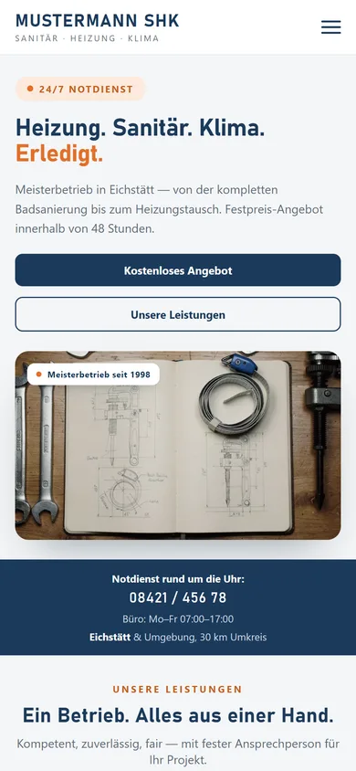 Website für Handwerker erstellen lassen — Mobile-Ansicht