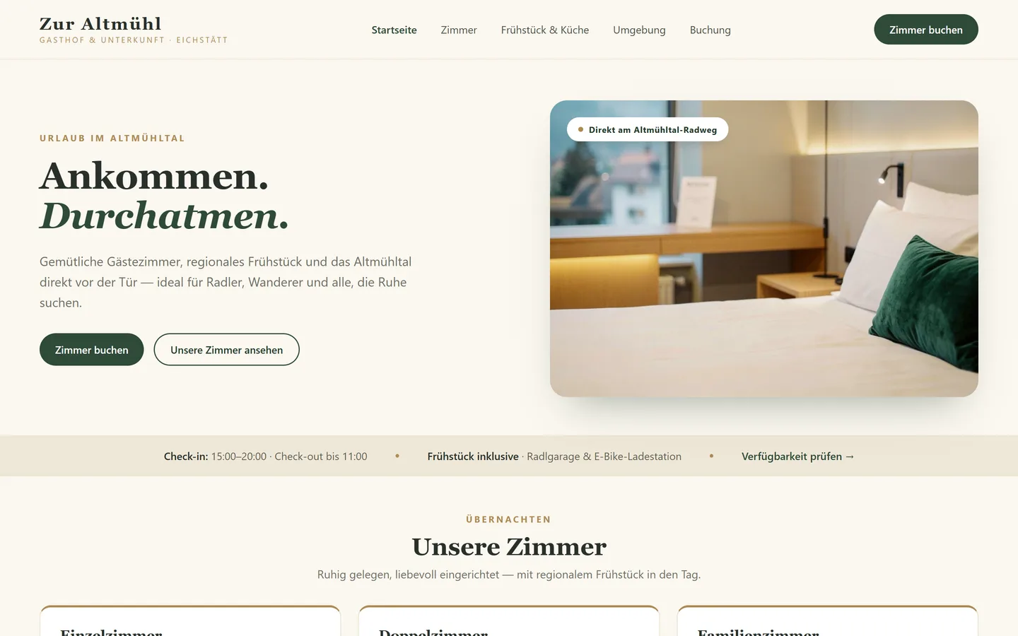 Website für Hotel, Pension und Ferienwohnung erstellen lassen — Desktop-Ansicht