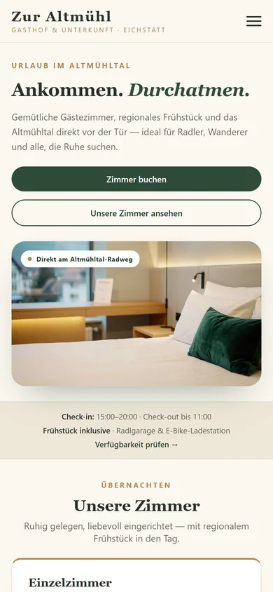Website für Hotel, Pension und Ferienwohnung erstellen lassen — Mobile-Ansicht