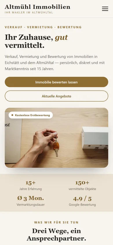 Website für Immobilienmakler erstellen lassen — Mobile-Ansicht