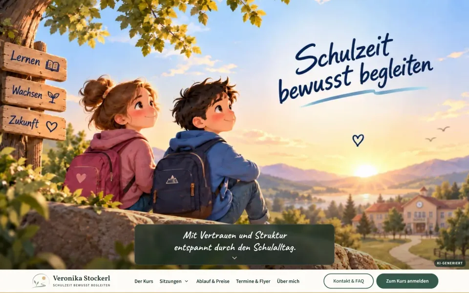 Website Schulzeit bewusst begleiten (Veronika Stockerl) - Desktop-Ansicht