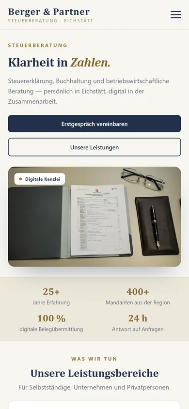Website für Steuerberater erstellen lassen — Mobile-Ansicht