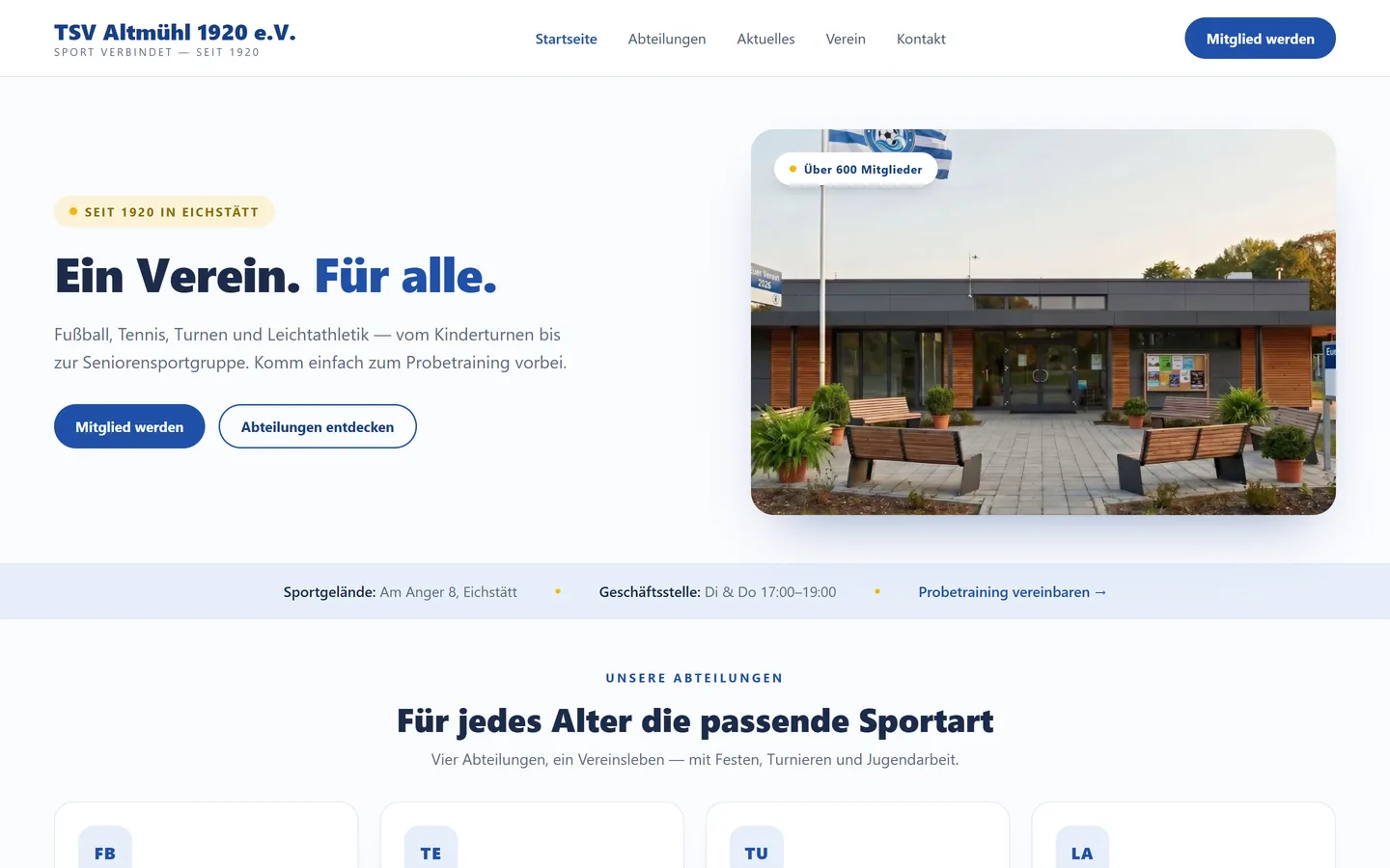 Website für Vereine & Organisationen erstellen lassen — Desktop-Ansicht