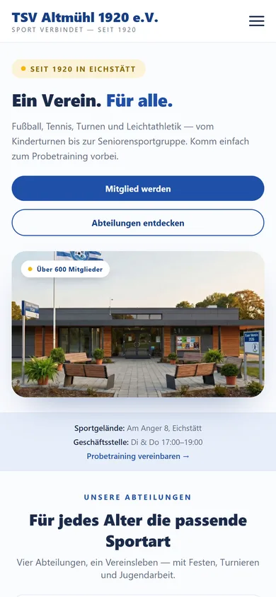 Website für Vereine & Organisationen erstellen lassen — Mobile-Ansicht